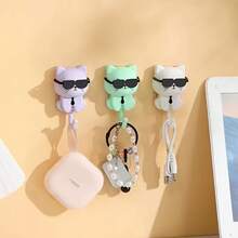 Rotating Glasses Cat Wall Hook - Cute Black Cat Adhesive Hook, Suitable For Keys, Coats, Fashion Glasses, No-Drill Adhesive Hook, Fun Cartoon Decoration, Can Bear 11.02 Pounds - Màu tím - Xem 11