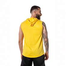 Alpha Men's Tank Top With Hood For Gym, Workout, Weightlifting - Yellow - View 2