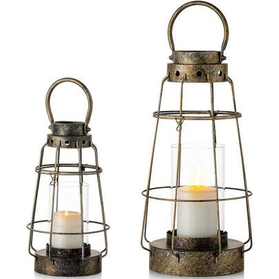 CYPNNuptio - Juego de faroles para velas de huracán portavelas colgantes estilo rústico para interiores y exteriores para decoración de bodas cumpleaños fiestas jardín 2 unidadesFashion