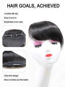 双夹式厚侧刘海假发 - 高温丝合成刘海，隐形牢固夹式设计，瞬间修饰脸型（黑色，1 件装） - 彩色 - 查看 10