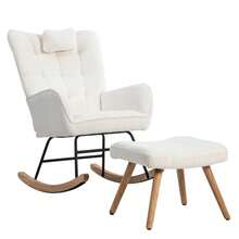Ergonomic White Rocking Chair, 92 Cm High, 65 Cm Seat Width - Includes 1 Headrest And 1 Footrest (49 X 38 X 38 Cm), Stable Rubber Base, Maximum Load 113 Kg, Rocking Chair, Relaxation Chair - White - View 11
