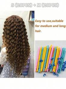 1包（约20个）卷发棒 螺旋烫发卷发器 DIY美发造型工具，无热螺旋卷发器 螺旋卷发造型卷发器配件 DIY美发造型工具 - 彩色 - 查看 19