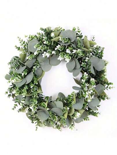 1 szt. Zielony wieniec eukaliptusowy, sztuczny wieniec w stylu wiejskim, odpowiedni do dekoracji drzwi, ścian i okien
