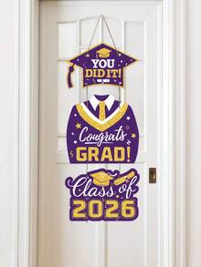 2026 Purple Graduation Decorations Door Signs Congrats Grad Class Of 2026, Graduation Wreath Hanging Signs Photo Booth Prop For Senior Party - Purple - View 4