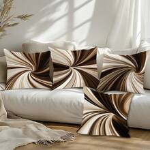 4pcs Minimalist Coffee Geometric Abstract Swirl Pattern Throw Pillow Covers, Single-Sided Printed Peach Velvet, 45*45CM/18*18inch Cushion Covers Suitable For Modern Minimalist Sofa Living Room Decor, Gifts, Party Decoration - Multicolor - View 9
