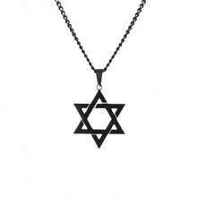 Six Pointed Star Necklace, Fashionable And Simple Wandering Pendant, Retro Men's And Women's Titanium Steel Hollow Pendant Necklace - màu đen - Xem 5