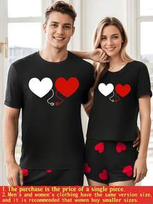 Dos corazones unidos por un cable que simboliza conexión y amor eterno perfectos para parejas camiseta de mujer 100% algodón suave 220g - Negro - Ver 1