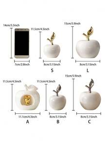 1pc Ceramic Apple Shaped Ornament, White Color, Creative Luxury Style Craft, Suitable For Holidays, Desk, Office, Home Decor Best Gifts Birthday Graduation - White - View 12