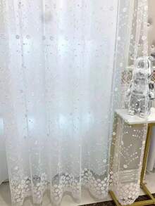 1pc Pastoral Style Embroidered Sheer Milk Silk Curtain Panel, Suitable For Living Room, Kitchen, Bathroom - White - View 4