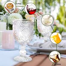 Sunflower Embossed Wine Glasses Set Of 6 – 10oz Transparent Vintage Goblets, Dishwasher Friendly Stemmed Drinking Cups For Wedding Toast, Cocktail, Juice & Home Entertaining - 透明色 - 查看 8