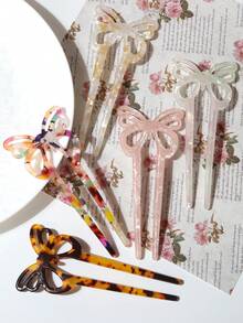 1pc Cute Bow U-Shaped Hair Clip: Suitable For Ages 14+, Perfect For Daily Wear, As Well As Valentine's Day, School, Weddings, And Hair Accessories., Head Accessories, Headpiece, Combs, Side Comb - Multicolor a - View 1