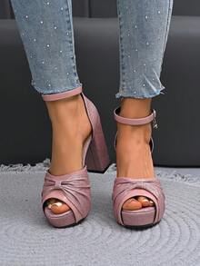 Women's Fashion Comfortable Round Toe Peep-Toe Rhinestone Embellished Open Toe Ankle Strap Buckle Design Outdoor Casual Versatile Dance Party Platform Chunky High Heel Sandals, Pink - Pink - View 5