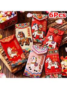 6PCS Creative 3D Hongbag Horse New Year Red Envelope Chinese Traditional Lucky Money Pouch 2026 New Year Gifts Money Pouch - Multicolor - View 5