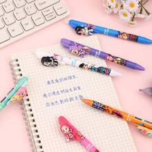 2/3/4/5/6pcs/Set Cartoon K-POP Girl Group Resin Clip-On Erasable Ballpoint Pens, Student Blue Ink Retractable Pens, Side-Click Signature Pens, Highlighters, Back To School Stationery Supplies - Multicolor - View 6