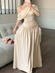 abyoxi Đầm xòe ôm eo xếp ly màu mơ dành cho nữ, thanh lịch và thời trang, phù hợp cho tiệc tùng, hẹn hò, kỳ nghỉ, đám cưới, các dịp trang trọng, tiệc chiêu đãi, Ngày Nhà giáo, Ngày của Mẹ, lễ tốt nghiệp, đầm dài co giãn ôm sát cho mùa xuân và mùa hè. - Màu be - Xem 6