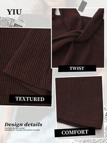 YIU Women's Sleeveless Ribbed Polyester Tank Top, Twist Detail Design, Regular Length Straps, Vacation Outfit, New Summer Item For Women - Brown - View 4