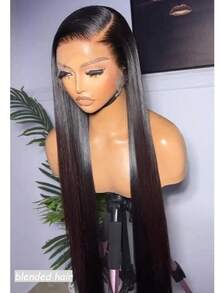 28英寸180%密度免胶即戴假发，真人发混纺，预先拔毛，预先修剪，13x4蕾丝前假发，真人发混纺，蕾丝前片，即戴，180%密度，直发，自然黑，10-36英寸 - 自然色&黑色系 - 查看 4