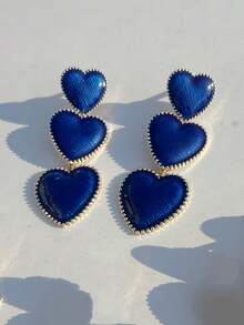 ZA 女士大胆叠层爱心耳环 | 多色纹理设计 | 情人节礼物首饰 - 三個心 - 查看 10