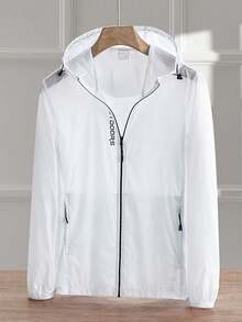 女士防紫外线轻薄外套，夏季旅行夹克，透明拉链连帽衫，休闲防晒外套，沙滩罩衫，薄款白色外套 - 白色 - 查看 1