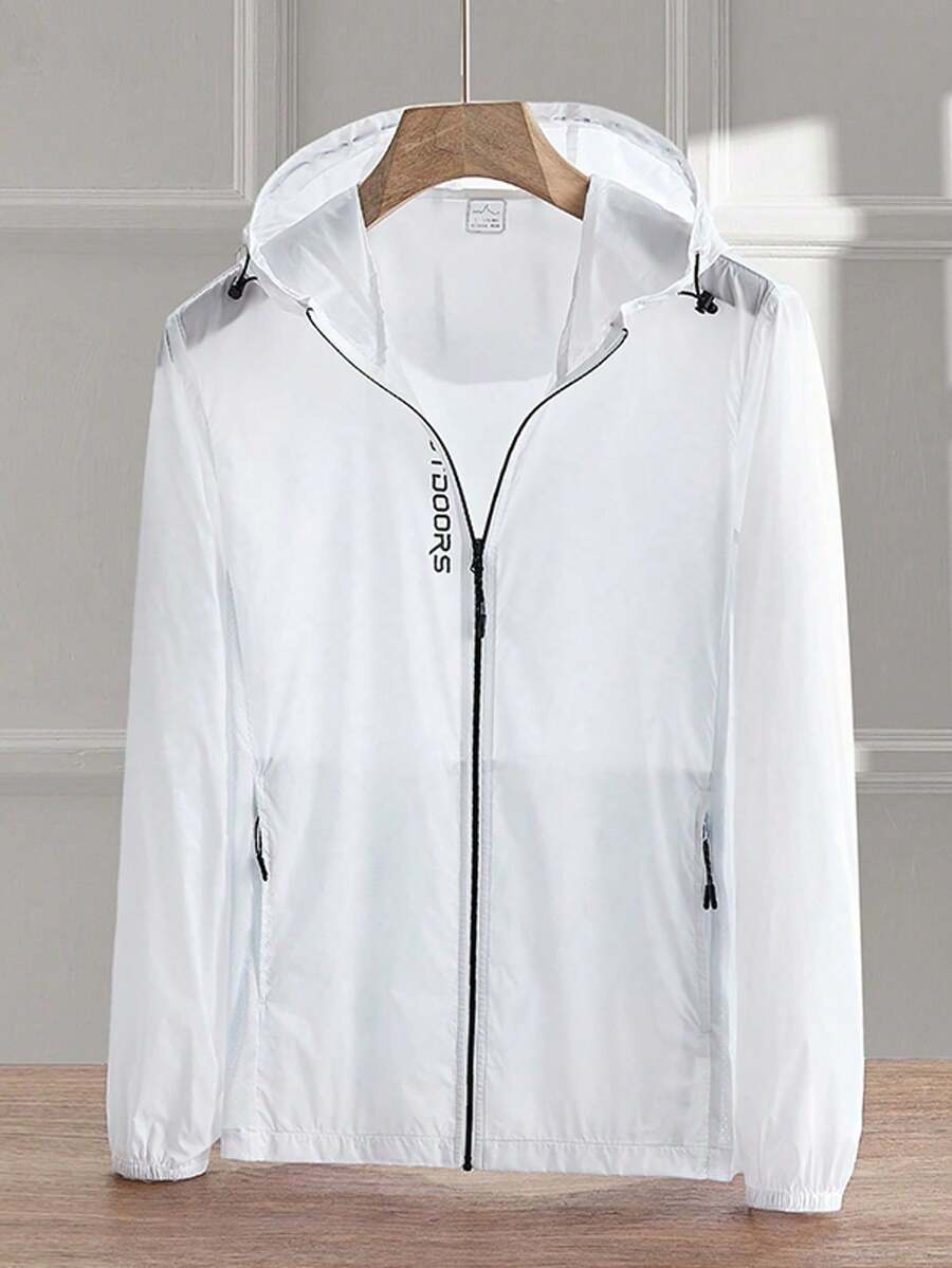 女士防紫外线轻薄外套，夏季旅行夹克，透明拉链连帽衫，休闲防晒外套，沙滩罩衫，薄款白色外套 - 白色 - 查看 1