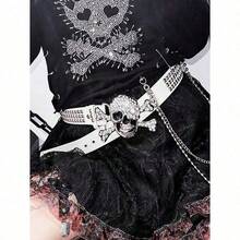 1pc Skull Neutral Belt For Men Sparkling Rhinestone Fashion Belt For Punk Fashion Rivet Belt Suitable For Jeans Jackets Or Party Decorations Etc Halloween Fall Autumn Halloween Autumn-Winter Accessories Suitable For Teens Youth Men Casual Outdoor Athletic Vacation Graduation Gifts Birthday Daily Wear - A - 查看 6