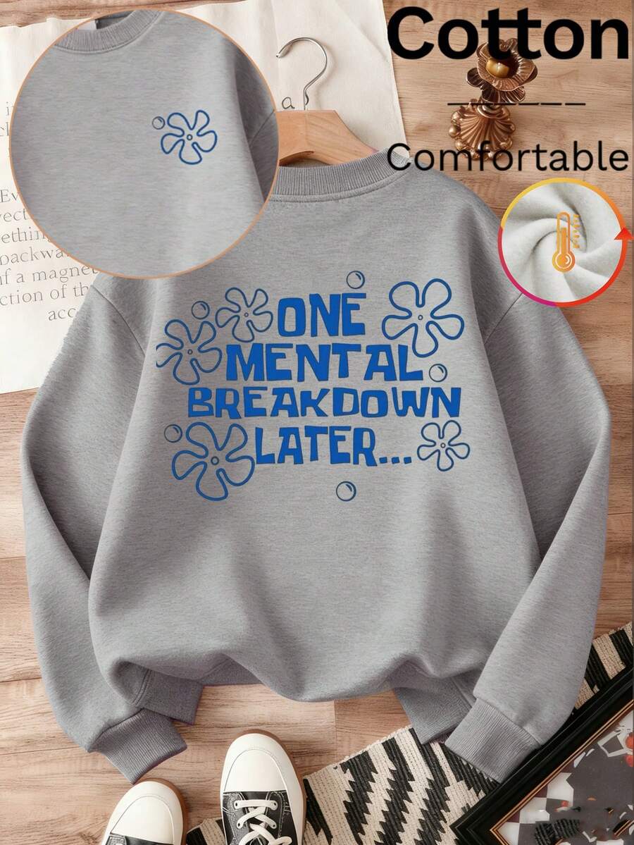 SpongeBob SquarePants 2026 New Arrivals! Full of Relaxed Comfort! Printed Sweatshirts: A Microcosm of the Contemporary Youth's Spirit! Playful text on the back, paired with small floral elements, self-deprecating yet cute. atterth and fortable the punions atterh. small flower on the chest is a clever little surprise. Spring/Summer women's wear, Easter, Carnival, Valentine's Day, unisex sweatshirts, women's sweatshirts, men's sweatshirts, sweats srs. - 灰色 - 查看 1