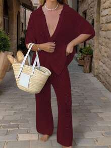 Bộ bikini ngoài trời dệt kim rỗng màu trơn gợi cảm dành cho nữ, thích hợp cho mùa hè, kỳ nghỉ, lễ hội và mùa tựu trường. - Gỗ đỏ - Xem 7