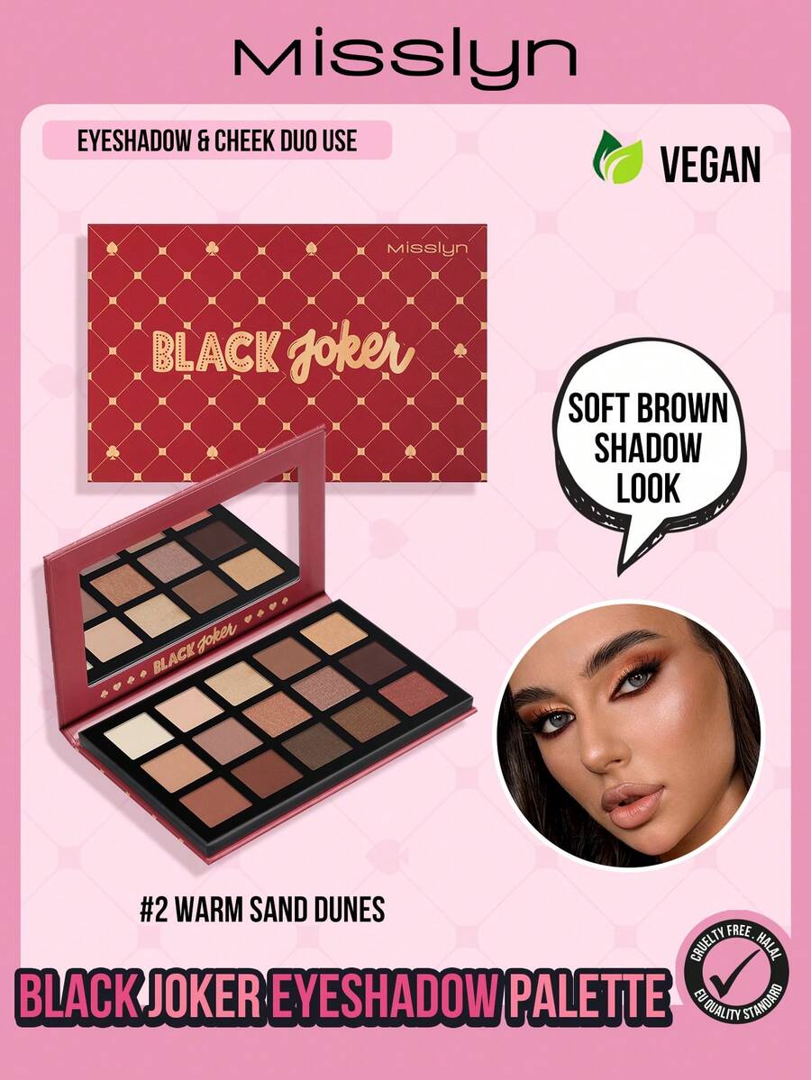 MISSLYN - 15-Color Pearlescent & Matte Black Clown Eyeshadow Palette, Warm Brown Tones, Smokey Makeup, Rich Color Payoff, Long-Lasting, Blendable, Y2K Style, Party, Beach, Travel, Holiday, Gift, Fashionable, Cosmetics, Roleplay, Spring, Summer, Glamorous Colors, Charming Atmosphere, Natural Tones, Vivid Hues, Smooth Texture - #2 Warm sand Dunes - 查看 1
