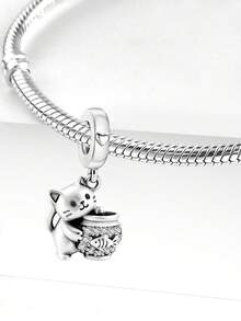 1颗925纯银猫鱼缸吊坠珠，适合女士手链、手镯DIY饰品制作及日常佩戴，适合女孩佩戴。 - 貓咪和魚缸 - 查看 4