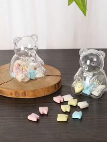 1pc Transparent Candy Boxes, Bear Shaped Detachable Containers With Lids, Suitable For Wedding, Birthday, Christmas, Halloween, Easter, Gender Reveal Party, Candy, Cake, Chocolate Display - Multicolor - View 1