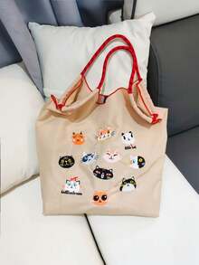 New Cute Embroidered 11 Cats Large Capacity Handbag Women Fashion Versatile Shoulder Tote Bag - Multicolor - View 9