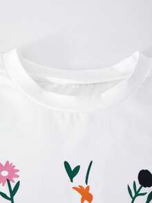 夏季少女休闲度假印花白色圆领T恤和简约白色长裙两件套 - 白色 - 查看 8