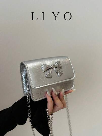 حقيبة كتف صغيرة للنساء، حقيبة مربعة صغيرة عصرية متعددة الاستخدامات مزينة بفيونكة راقية