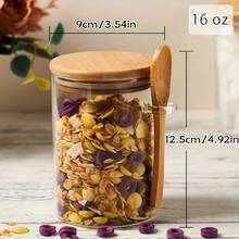 4pcs 16oz Overnight Oatmeal Glass Jar With Lid, Oatmeal Cup With Spoon, Perfect Gift For Meal Preparation, Large Capacity Breakfast Oatmeal Glass Jar, Glass Food Preparation Container, Glass Jar For Storing Oatmeal, Yogurt. - 透明 - 查看 2