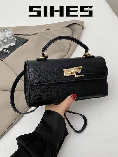 1pc Solid Color PU Leather Women's Backpack Shoulder Crossbody Bag, Fashionable Square Handbag, Flap Closure, Litchi Texture Design, Adjustable Strap, Suitable For Girls, Ladies, College Students, Young Professionals, Office, School, Work, Business, Commute, Outdoor, Travel, Shopping