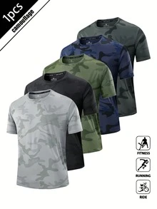 Camiseta de manga corta ligera y de secado rápido con camuflaje para hombre, para deportes al aire libre en verano - Gris Claro - Ver 1