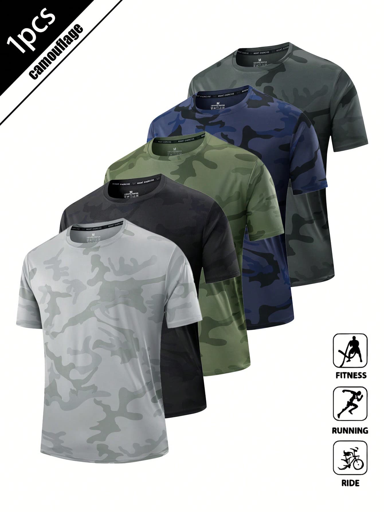 Camiseta de manga corta ligera y de secado rápido con camuflaje para hombre, para deportes al aire libre en verano - Gris Claro - Ver 1