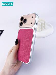 Color Splicing Leather Texture Basic Phone Case Koolife 1pc PC+PU Leather Material With Large Window Raised Lens Protection And Built-In Lens Film Shock-Resistant And Fashionable Design Compatible With IPhone 17/17 Pro/17 Pro Max Spring Gift Birthday Present - Rose Pink - View 7