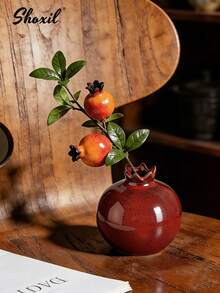 shoxil 1个陶瓷石榴造型花瓶，深红色，小型室内花瓶，桌面装饰，花架，水培种植器，适用于家居、餐厅、大堂、客厅装饰，玻璃花瓶装饰，斋月装饰 - Vase - 查看 4