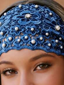 3pcs Vintage Floral Lace Headbands For Women, Wide Beaded Hair Accessories With Elastic Back Band, Fashion Headbands For Covering Gray Hair & Daily Casual Looks, Premium Hair Accessories For Women's Styling - 3件套 - 查看 2