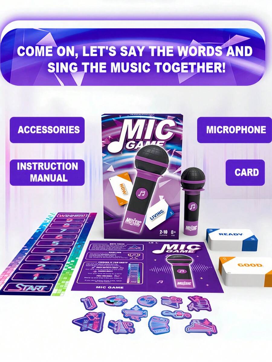 Mic Misheard Music Guessing Card Game, Suitable For 2-10 Players Karaoke Party, Includes 250 Song Lyrics (125 Cards) Music Card Game, Created For Fun Nights, Adult Christmas And Birthday Gift (Purple Microphone) Card Game, Gifts For Him, Friends Party Game, Valentine's Day Boyfriend Gift, Holiday Essential Playing Cards, Party Game, Hen Party Game