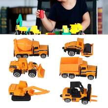 Set Of 6 Mini Construction Trucks Made Of Alloy, 1:64 Scale. Realistic Details, Flexible Parts, No Batteries Required. Educational And Durable Toy, Ideal For Children And Boys. - Orange - View 3