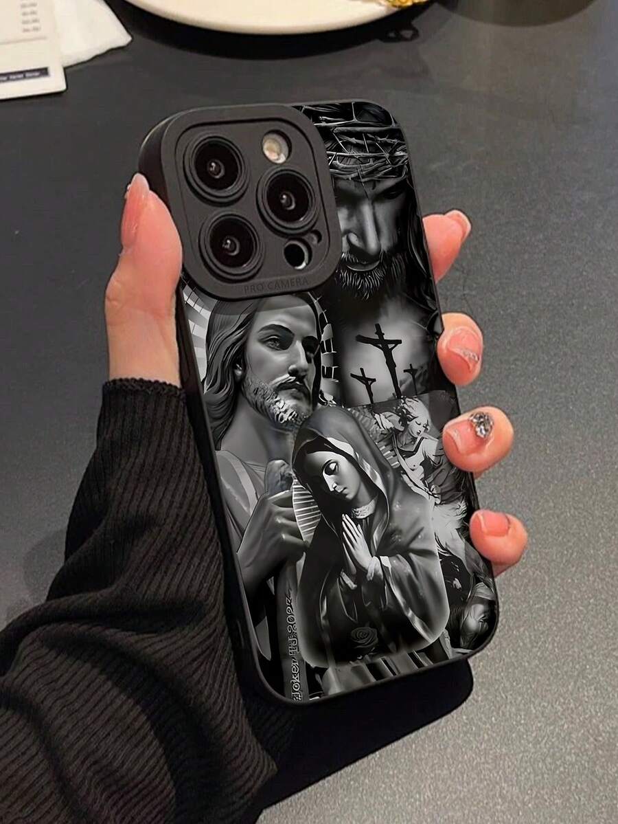 1pc Jesus & Virgin Mary Pattern Printed TPU Matte Anti-Fall Phone Case, Compatible With IPhone 13/11/17/17 Pro/16/14/15/15 Pro/15 Plus/15 Pro Max/7 Plus/8 Plus/X/Xs Max/Xr/11 Pro/12 Pro/13 Pro/14 Pro/12 Mini/13 Mini/11 Pro Max/12 Pro Max/13 Pro Max/14 Pro Max/14 Plus/17 Pro Max/17 Air/6/6s Plus/7/8/16 Pro/16 Plus/16 Pro Max/SE2/17 Pro Max, Also Compatible With Samsung Galaxy/A54/A14/A12/A13/A15/A32/A33/A24/A52S/S20/S21/S22/S23/S24/S23Plus/S24ultra/S25/A15/A33/A23 - Multicolor - View 1