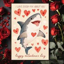 1 Cute Shark Valentine's Day Card With The Words "I Love Every Fish Scale" Printed On It - Cute Shark Holds A Heart, With Smart Eyes And Fins Swinging - Fun Greeting Card For Friendship, Christmas And More - Shark Themed Gift For All Ages - 1個 - 查看 3