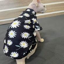 Sphynx Cat Clothes, Soft Fabric With Chrysanthemum Print - Black - View 6