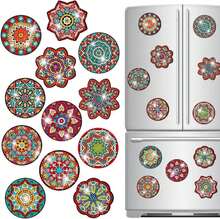 Zonon 12 Pcs Refrigerator Diamond Painting Magnets Easy Diamond Art Painting Magnetic Stickers Kits Fridge Magnets For Adults DIY Home Decors(Vintage Mandala) - ColorC - 查看 1