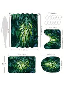 1pc/4pcs Southeast Asian Tropical Rainforest Green Plant Pattern Bathroom Set, Includes Shower Curtain, 4-Piece Set, Waterproof Shower Curtain, Anti-Slip Bath Mat