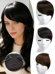 双夹式厚侧刘海假发 - 高温丝合成刘海，隐形牢固夹式设计，瞬间修饰脸型（黑色，1 件装） - 彩色 - 查看 1