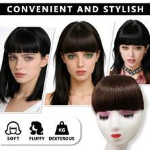 双夹式厚侧刘海假发 - 高温丝合成刘海，隐形牢固夹式设计，瞬间修饰脸型（黑色，1 件装） - 彩色 - 查看 8