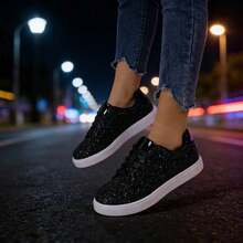 Ladies' Sequined Casual Shoes, Sports Shoes, All Season Versatile Casual Shoes, Personalized  And Cool Street Photography Flat Shoes - 黑色 - 查看 7